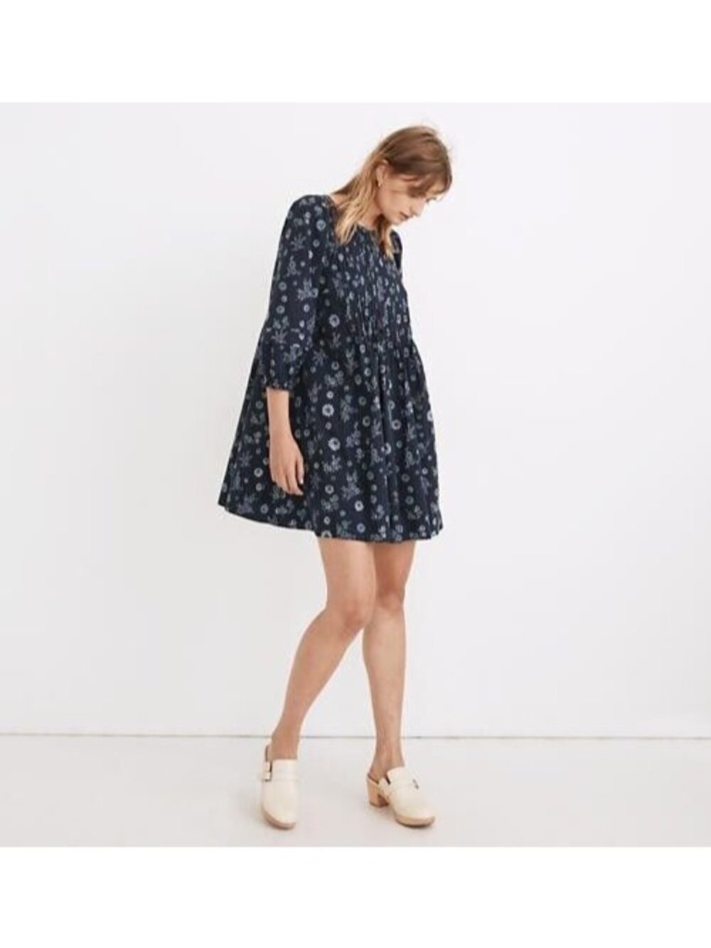 Madewell NWT $128 Pintuck Puff Sleeve Mini Dress in Cottage Floral Size M